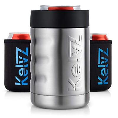 #ad KelvZ Can Cooler Insulated Beer amp; Soda Can Cooler with 2 Foam Sleeves Stain... $12.38