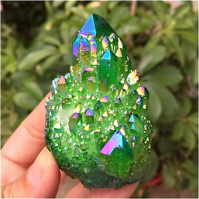 Green Aura Crystal Cluster Angel Titanium Quartz Crystal Rainbow Healing Decor $15.99