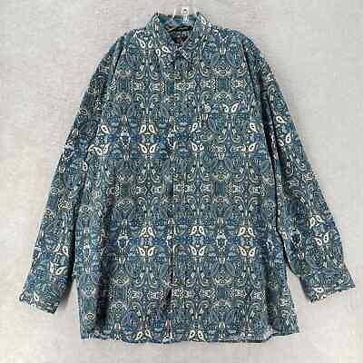 #ad Wrangler George Straight Shirt 2XLT Long Sleeve Button Blue Paisley Flip Cuff $34.99