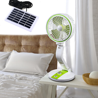 #ad 180° Solar Powered Portable Fan Desk Cooling USB Fan Cell CoolerLED Night Light $23.00
