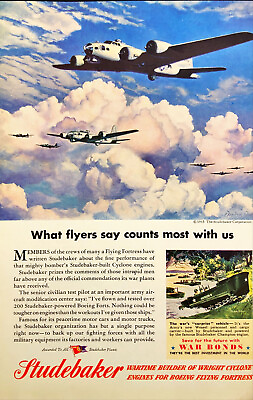 #ad Studebaker Engines for B 17 Flying Fortress Buy War Bonds WWII 1945 Print Ad $23.77
