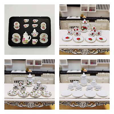 #ad Lot 4 1:12 scale dollhouse miniature accessories Porcelain Tea set Coffee Sets $23.90