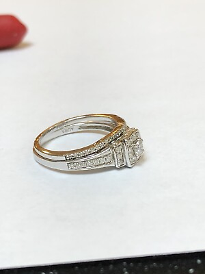 #ad 10k White Gold amp; Natural 050ct Diamonds Engagement Wedding Ring Band Set $420.00