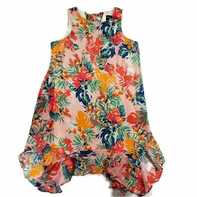 Beige By Eci Womens Blouse Multicolor Pink Floral Asymmetric Ruffle Tie Back L $19.97