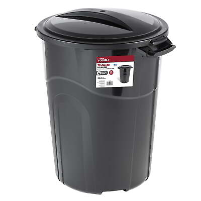 #ad 32 Gallon Heavy Duty Plastic Garbage Can Included Lid Indoor Outdoor Black $18.03
