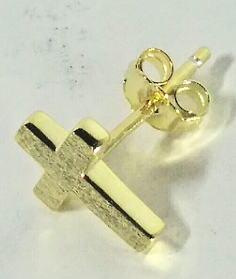 #ad .925 STERLING SILVE GOLD Plated RELIGIOUS CROSS Earrings cubic zirconia 9X7MM $19.79