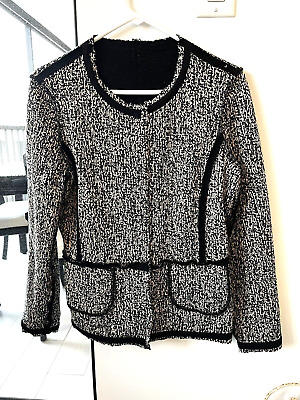 #ad Beautiful Designer Black White Reversible Mid Weight Sweater Jacket Medium $30.00