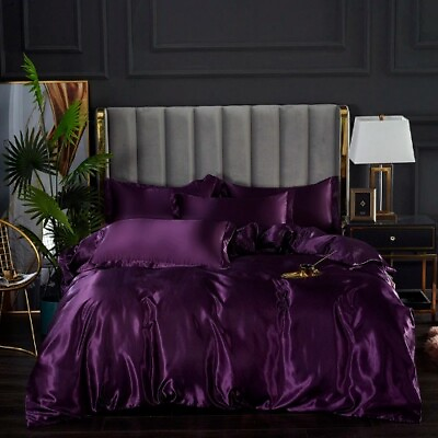#ad Rayon Bedding Set Queen Size Duvet Cover Set High End Solid Color Bed Cover $50.58