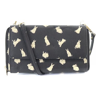 #ad Franche Lippee Rabbit Pattern Shoulder Wallet Long Leather Black Sr4 Ladies $123.94