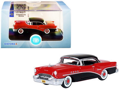 #ad 1955 Buick Century Carlsbad Black Cherokee Red 1 87 HO Scale Diecast Car Oxford $24.37