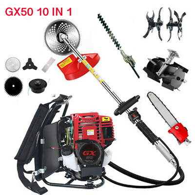 #ad GX50 Backpack 10 in 1 garden Gas Brush Cutter lawn mower mini cultivator tiller $465.50