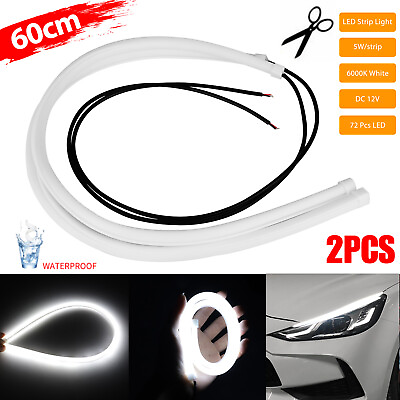 #ad 2PCS White 60cm Car Flexible Tube LED Strip Daytime Runnning DRL Light Headlight $10.48