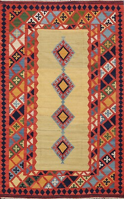#ad Vintage Geometric Kilim Reversible Hand woven Area Rug Oriental Wool Carpet 5x7 $462.00