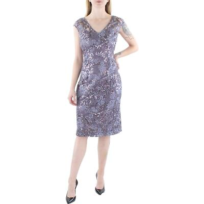 #ad Alex Evenings Womens Purple Lace Knee Embellished Sheath Dress 14 BHFO 5875 $35.99