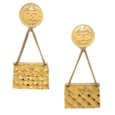 #ad Chanel Gold Bag Dangle Earrings Clip On 191124 $1088.00