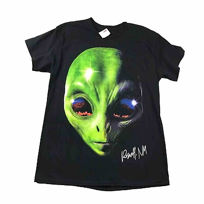 #ad Roswell NM Alien Face Shirt Mens Medium Black Cotton Tee Short Sleeves NWT $25.84