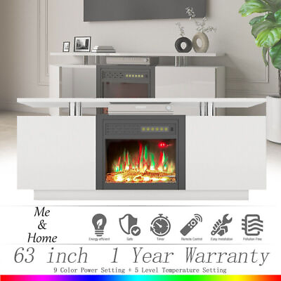 #ad #ad 63quot; High Gloss TV Stand Cabinet Electric Fireplace Heater Remote Control New $356.36