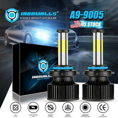 #ad HB3 9005 6 Side LED Headlight Super Bright Bulb Kit White 360000LM High Low Beam $25.59
