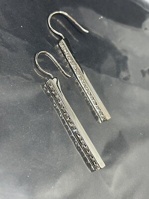 #ad Fashion long silver tone fishhook earrings Clear Pave Round Crystals Beautiful $15.00