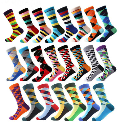 #ad Mens Combed Cotton Socks Colorful Diamond Stripe Dots Novelty Funny Dress SOX $3.26