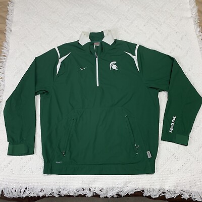 #ad Nike Fit Storm Michigan State Windbreaker Jacket Men#x27;s L Long Sleeve Green Poly $19.95