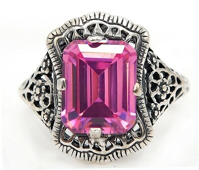 #ad Natural 5CT Pink Sapphire 925 Solid Sterling Silver Filigree Ring Sz 67 FM2 $30.99