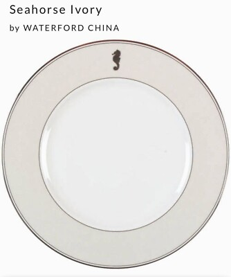 #ad New WATERFORD China SEAHORSE IVORY Dinner Plate Platinum Edge Cream Rim $30.00