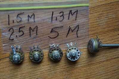 #ad 5 Vintage Potentiometers 1.3 M 1.5 M 2.5 M 5 M Allen Bradley Type J $17.50
