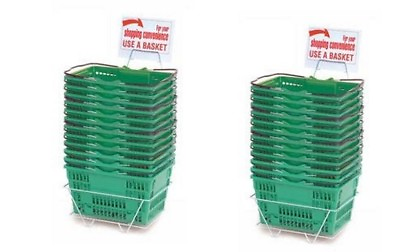 #ad NEW 24 Standard Shopping Baskets Chrome Handles Metal Stand and Sign Green $233.13