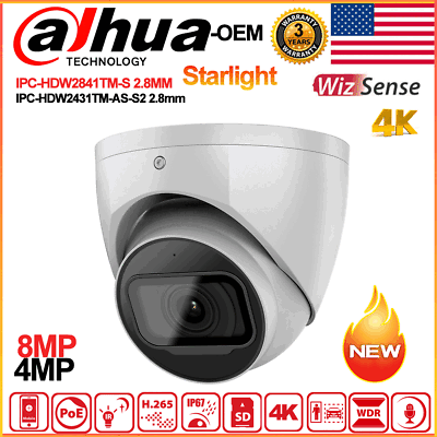 #ad US Dahua 4K 8MP 4MP Wizsense IP Camera OEM IPC HDW2841TM S Starlight POE MIC IVS $65.55