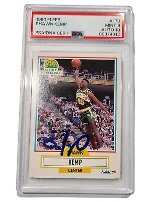 #ad Shawn Kemp 1990 Fleer Rookie Card Psa Encapsulated Mint 9 Auto 10 Seattle NBA $250.00
