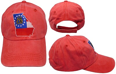 #ad State Of Georgia Map Red Washed Adjustable Embroidered Baseball Ball Hat Cap $12.88