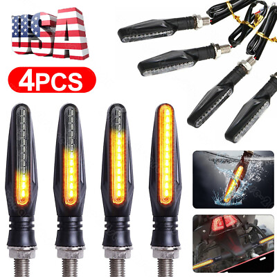 #ad 4x Flowing LED Motorcycle Turn Signals Light Blinker Indicator Tail Lights Amber $11.90