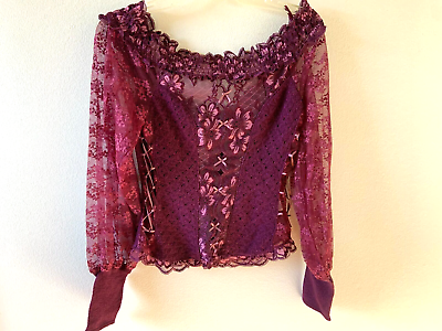 #ad Lace Sexy Top Slim fit Lace Stretch Shoulder Adjustable Burgandy Made in France $45.00