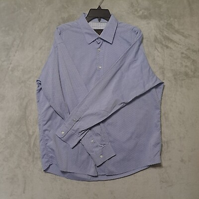 #ad Jos A Bank Reverse Mens Dress Shirt Top XL Purple Geometric Ruched Sides Button $30.73
