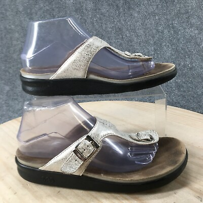 #ad Sas Sandals Womens 9 M Casual T Strap Flats Comfort Silver Leather Slip On $24.69