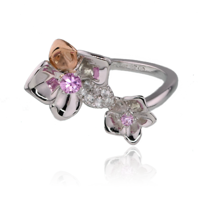 #ad Clogau Silver Ring Size M Pink Sapphire Orchid Band Natural 925 Rose Gold New GBP 69.95