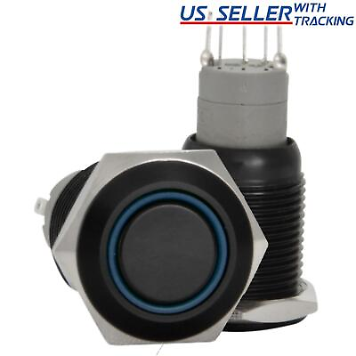 #ad 16mm Starter Switch Boat Horn Momentary Push Button Black Metal w LED $7.29