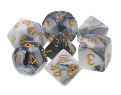 #ad 7 Piece Black White Gemini Polyhedral Dice Set with Gray Dice Bag Damp;D RPG $11.95