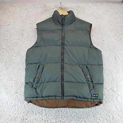 #ad Tempco Zip Up Reversible Down Puffer Vest Mens Size L Green Brown $30.00