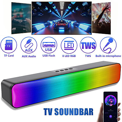 #ad Bluetooth RGB Dual Speaker Subwoofer Soundbar TV Sound Bar Home Theater AUX TF $25.99