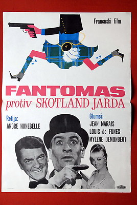 #ad FANTOMAS VS SCOTLAND YARD FRENCH DE FUNES DEMONGEOT MARAIS 1964 YU MOVIE POSTER $33.49