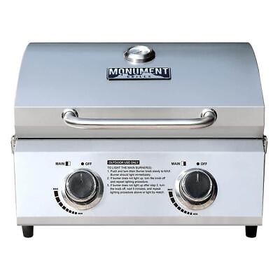 #ad Monument Grills Propane Gas 2 Burner Piezo Ignition Locking Lid Stainless Steel $170.01