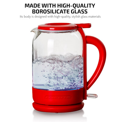 #ad Electric Hot Water Glass Kettle 1.5 Liter Heat Portable 1500 Watt Red $28.22