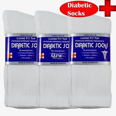 #ad 3 12 Pairs Health Circulatory Crew Cotton Diabetic Socks White 9 11 10 13 13 15 $7.49