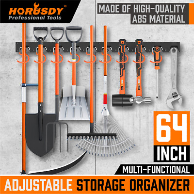 #ad 64 Inch Garage Tool Organizer Wall Mount Hooks Adjustable Storage Holders Garden $19.77