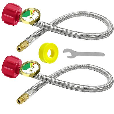 #ad 2 PCS RV Propane Hose with Gauge 20 Inch Stainless Steel Braided Camper Tank ... $32.20