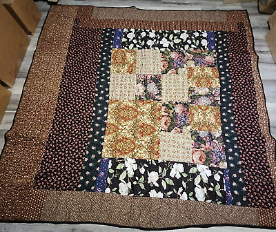 #ad Handmade Quilt Topper Queen Colorful Double Sided 70s 87x86quot; Hex amp; Floral $44.99