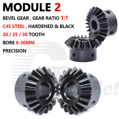 #ad Bevel Gear C45 Steel Module 2 Miter Gear Ratio 1:1 20 25 30 Tooth Hardened Black $11.69