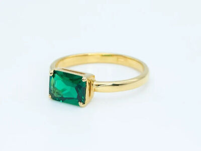 #ad Gold Emerald Ring Created Emerald Gold Square Ring Radiant Ring Gold Dainty Ring $99.00